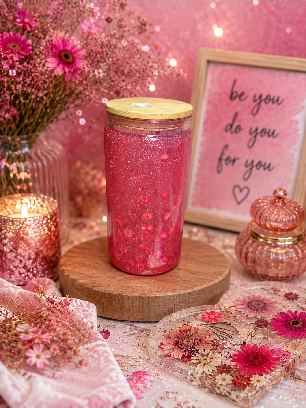GlitterSip™ Garden Glow | 16 oz Floral Snow Globe Tumbler